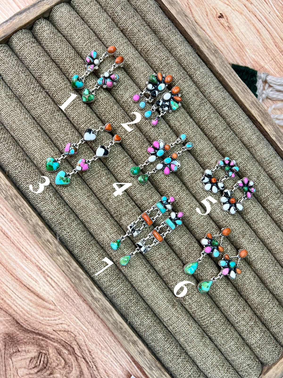 Handmade Sterling Silver Spring Collection: Sonoran Mountain Turquoise with Orange Mojave, Cotton Candy and White Buffalo Post Dangle Earrings "Signed Nizhoni"