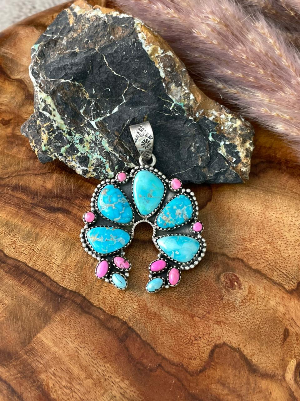 Handmade Sterling Silver Sierra Bella Turquoise with Cotton Candy Collection: Pendant "Signed Nizhoni"