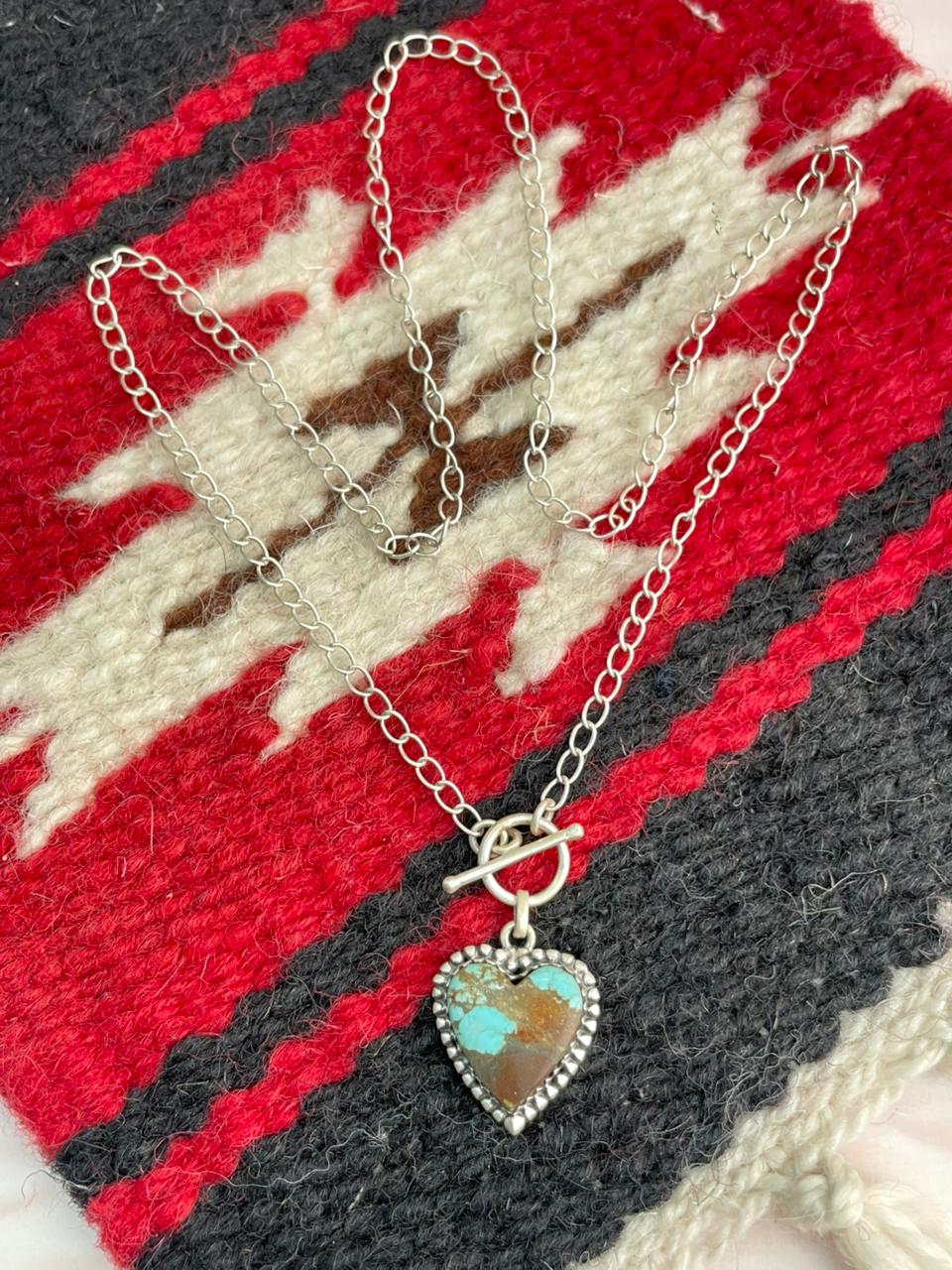 Handmade Sterling Silver Number 8 Turquoise Heart Necklace "Signed Nizhoni"