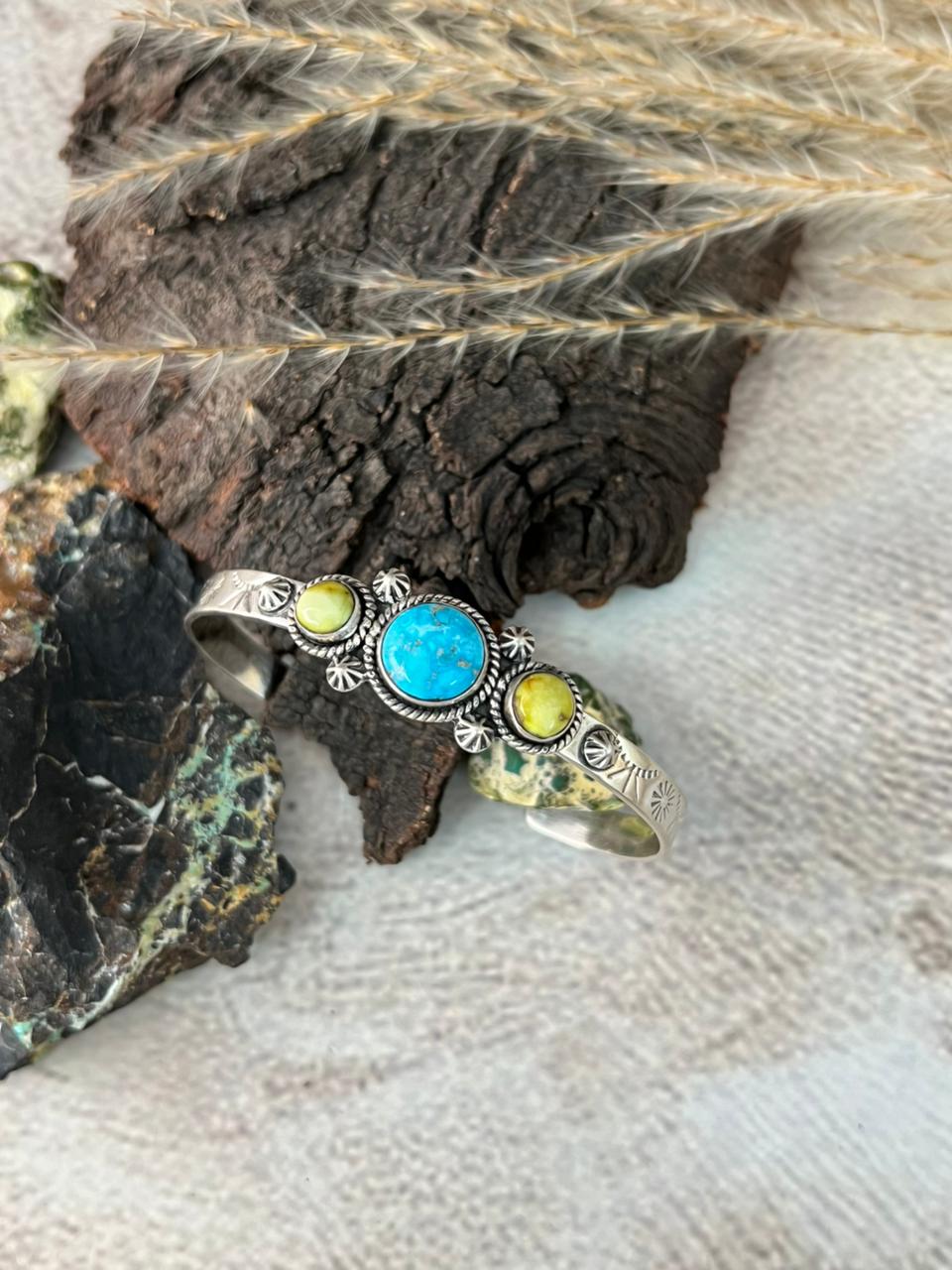Handmade Sterling Silver Sierra Bella with Palomino Turquoise Collection: Cuff Bracelet "Signed Nizhoni"