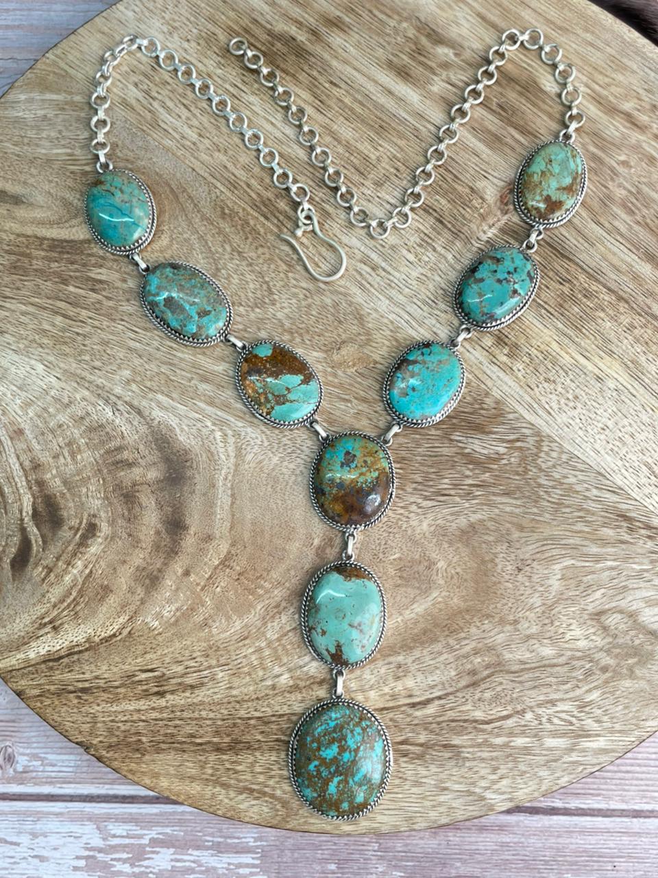 Handmade Sterling Silver Manassa Turquoise Necklace "Signed Nizhoni"
