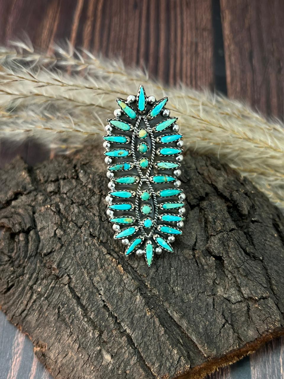 Handmade Sterling Silver Kingman Turquoise Adjustable Ring "Signed Nizhoni"