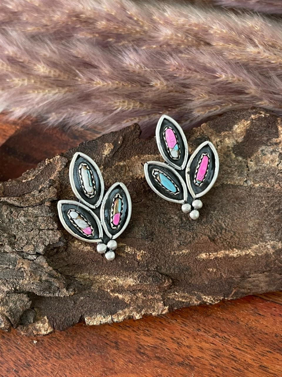 Handmade Sterling Silver Cotton Candy Post Studs Earrings "Signed Nizhoni"