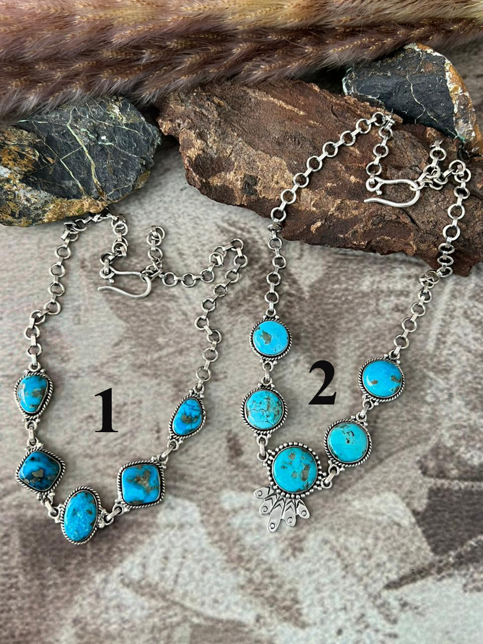 Handmade Sterling Silver Blue Kingman Turquoise Necklace "Signed Nizhoni"