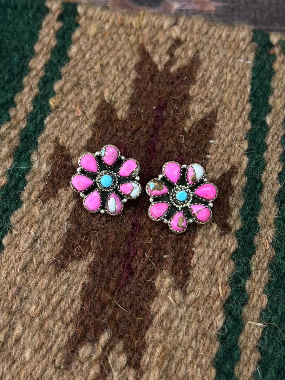 Handmade Sterling Silver Cotton Candy Post Studs Earrings "Signed Nizhoni"