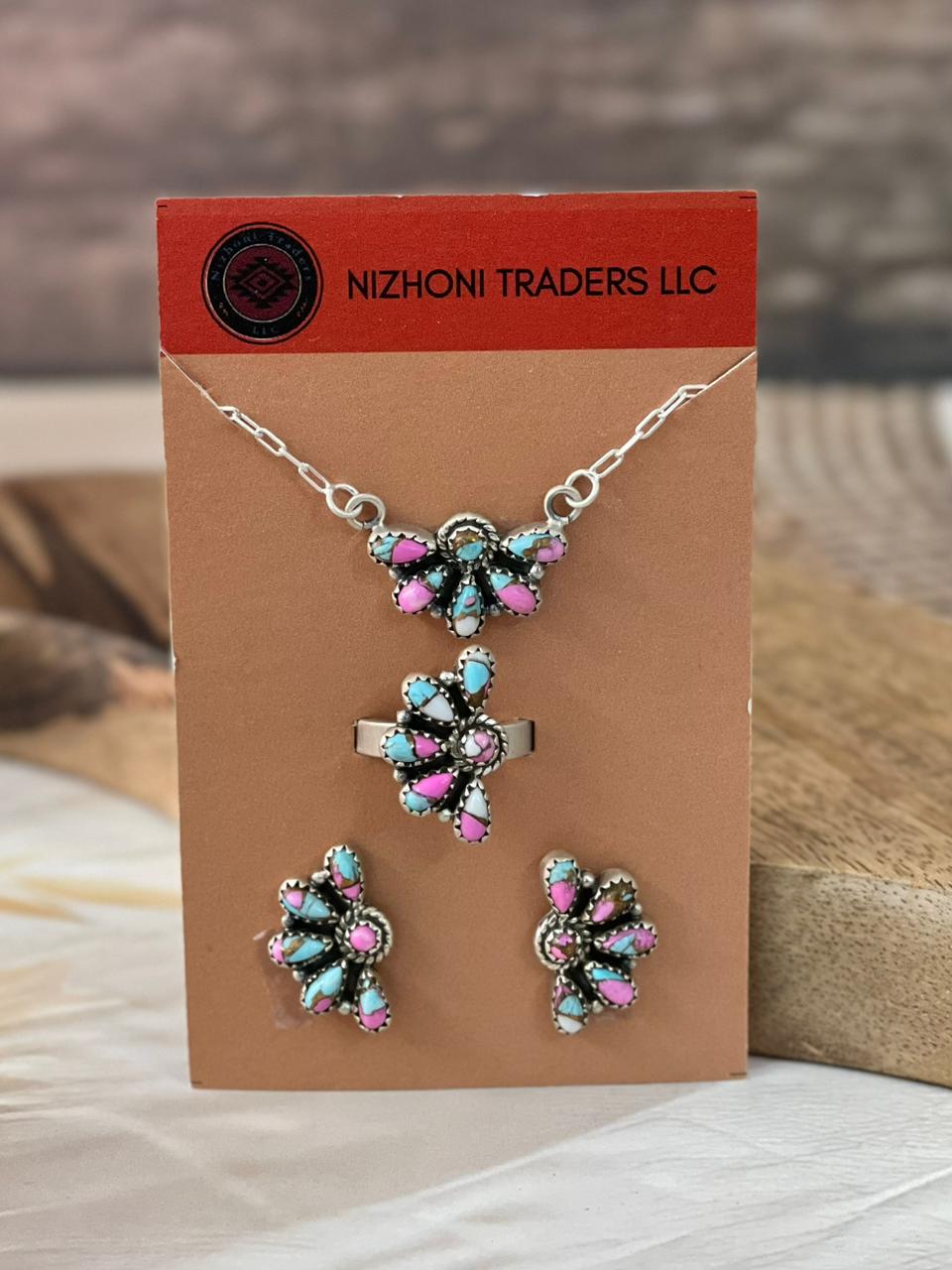 Handmade Sterling Silver Cotton Candy Necklace, Ring And Earrings Card Set
