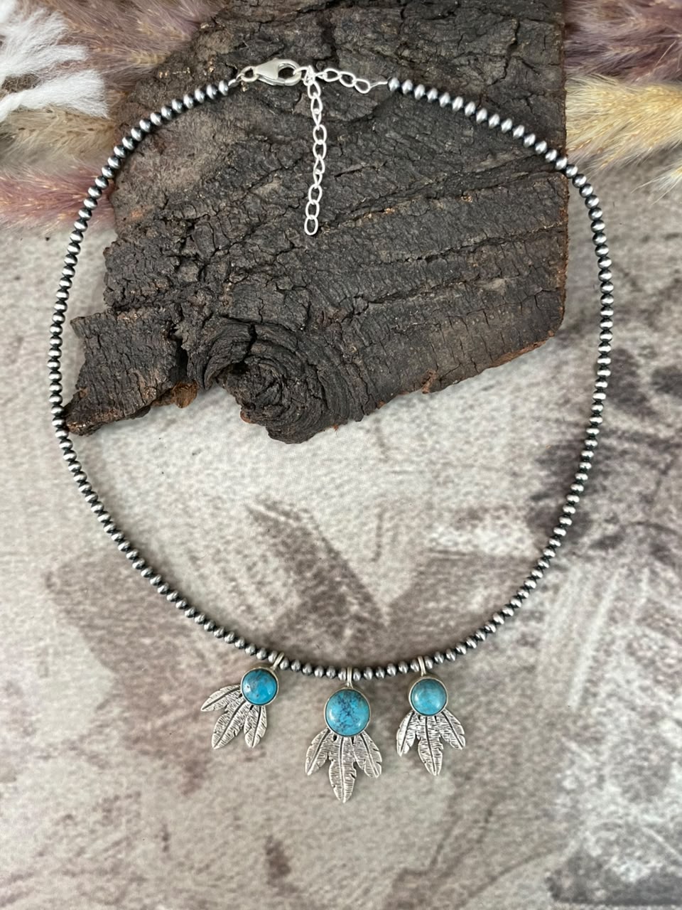 Handmade Sterling Silver Kingman Turquoise Beaded Necklace Signed Nizhoni