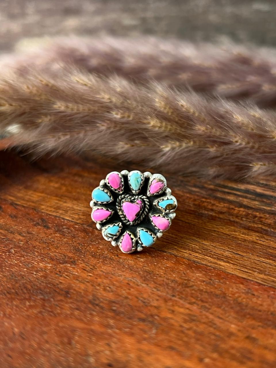 Handmade Sterling Silver Cotton Candy Adjustable Heart Ring "Signed Nizhoni"