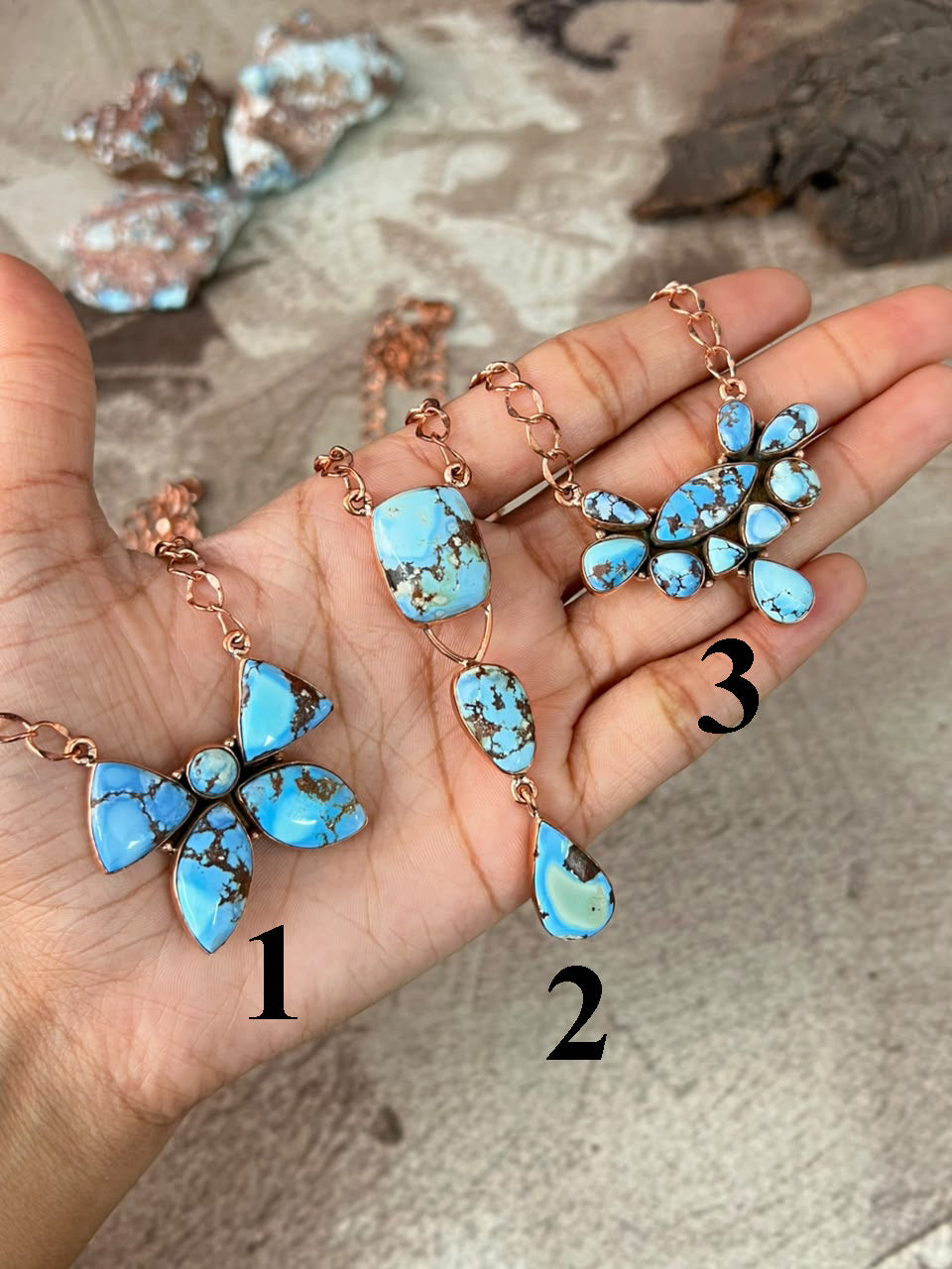 Handmade Golden Hills Turquoise Copper Collection: Necklace Signed Nizhoni