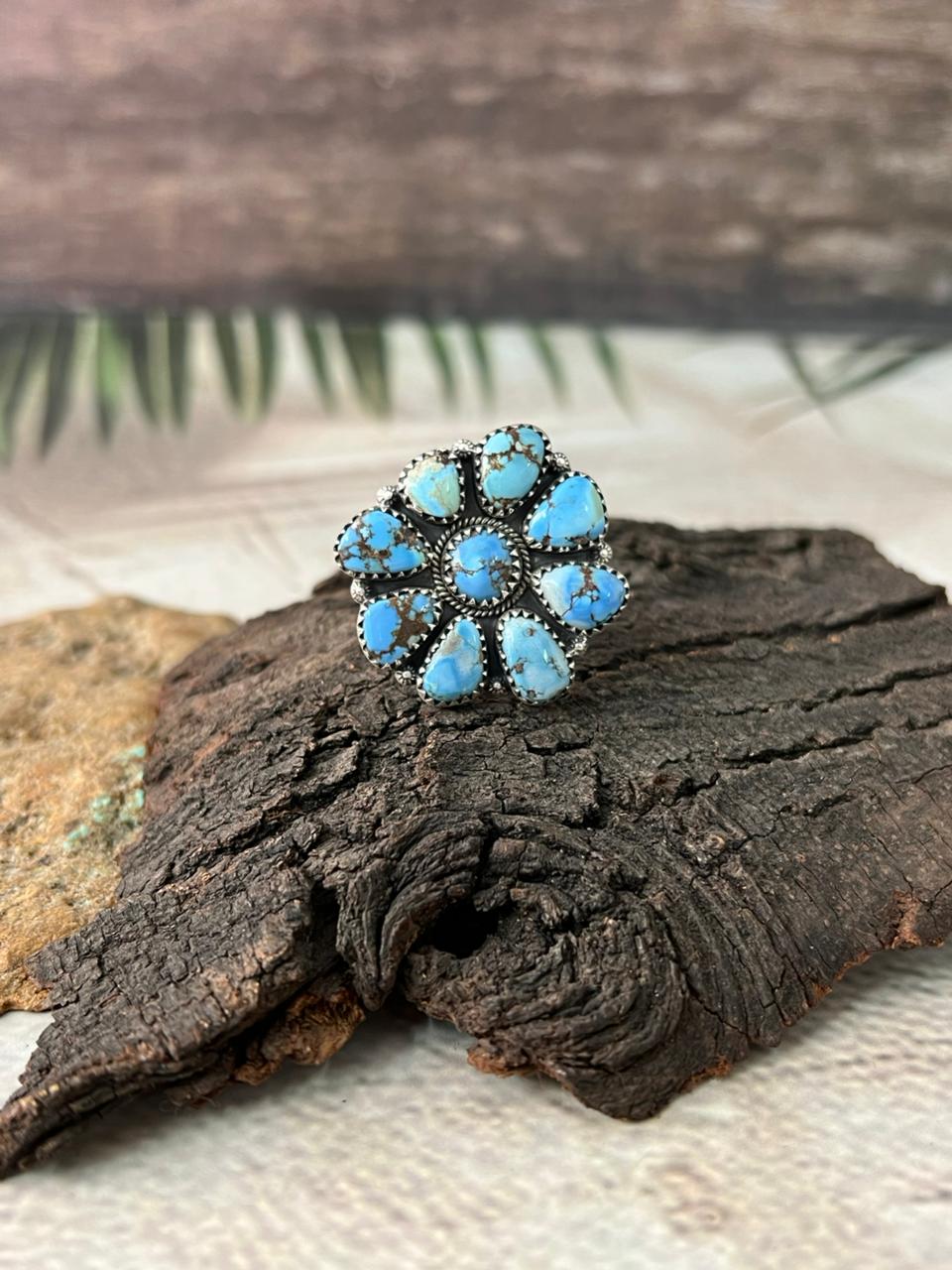 Handmade Sterling Silver Golden Hills Turquoise Adjustable Ring "Signed Nizhoni"