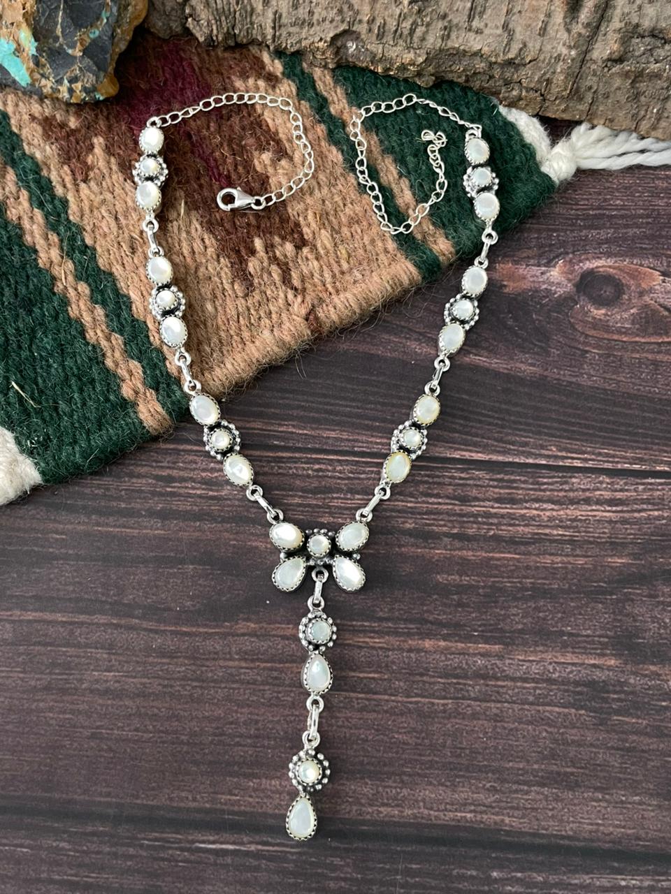 Handmade Sterling Silver Wedding Collection: Mother of Pearl Necklace "Signed Nizhoni"