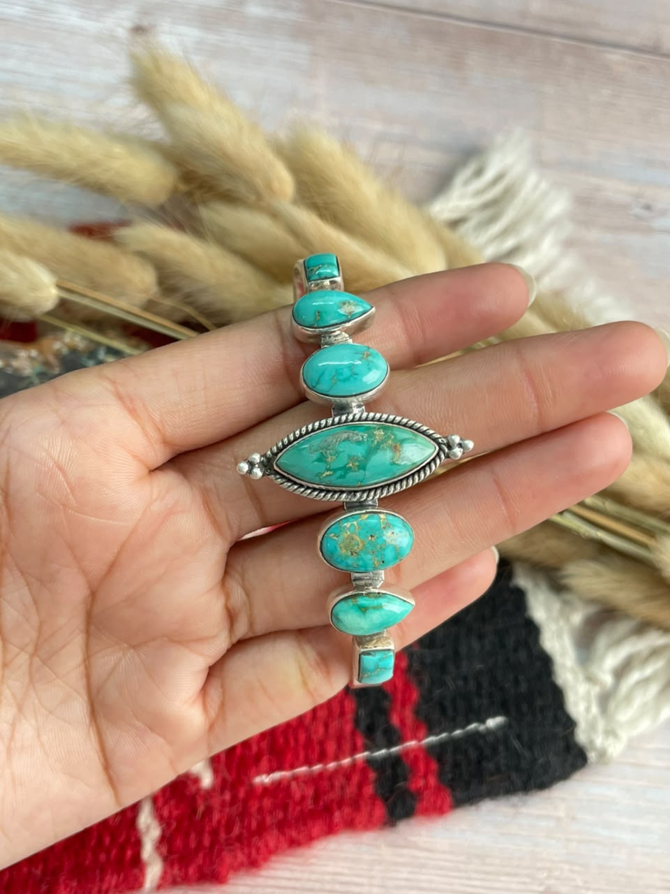 Handmade Sterling Silver Emerald Valley Turquoise Collection: Cuff Bracelet Signed Nizhoni