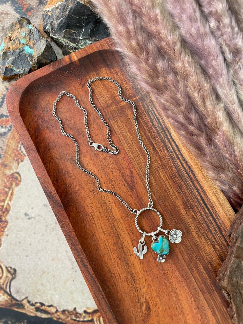 Handmade Sterling Silver Kingman Turquoise Necklace "Signed Nizhoni"