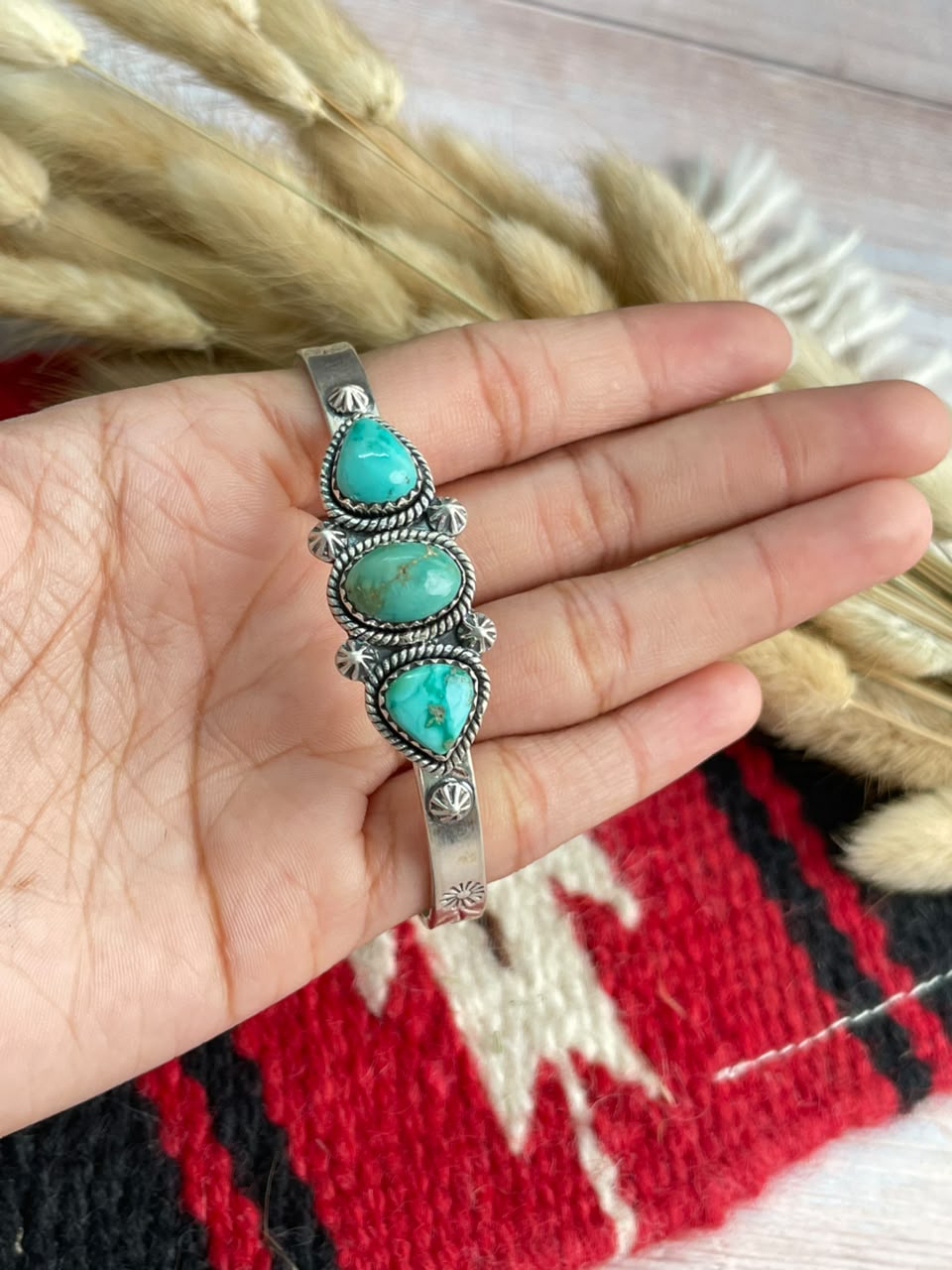 Handmade Sterling Silver Emerald Valley Turquoise Collection: Cuff Bracelet Signed Nizhoni