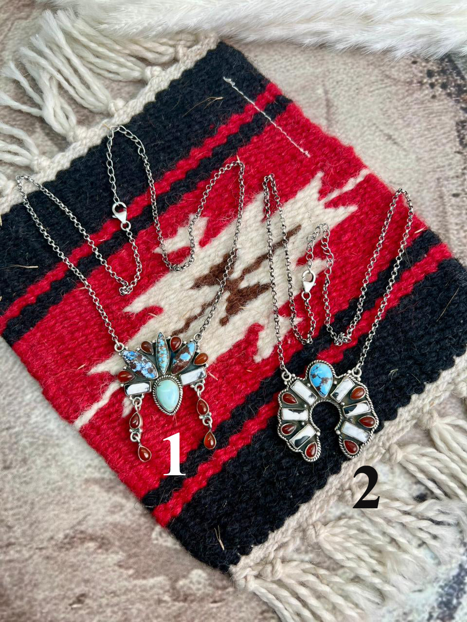 Handmade Sterling Silver Canyon Sunset Collection: Golden Hills Turquoise with White Buffalo and Carnelian Necklace "Signed Nizhoni"