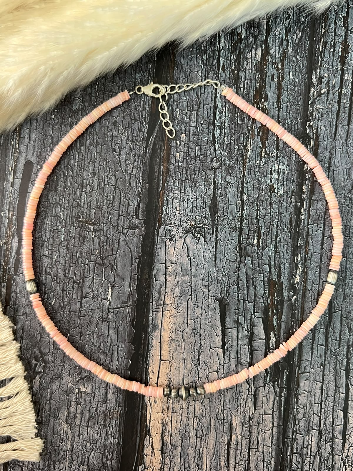 Handmade Sterling Silver Queen Pink Conch Collection: Beaded Necklace Signed Nizhoni (6)