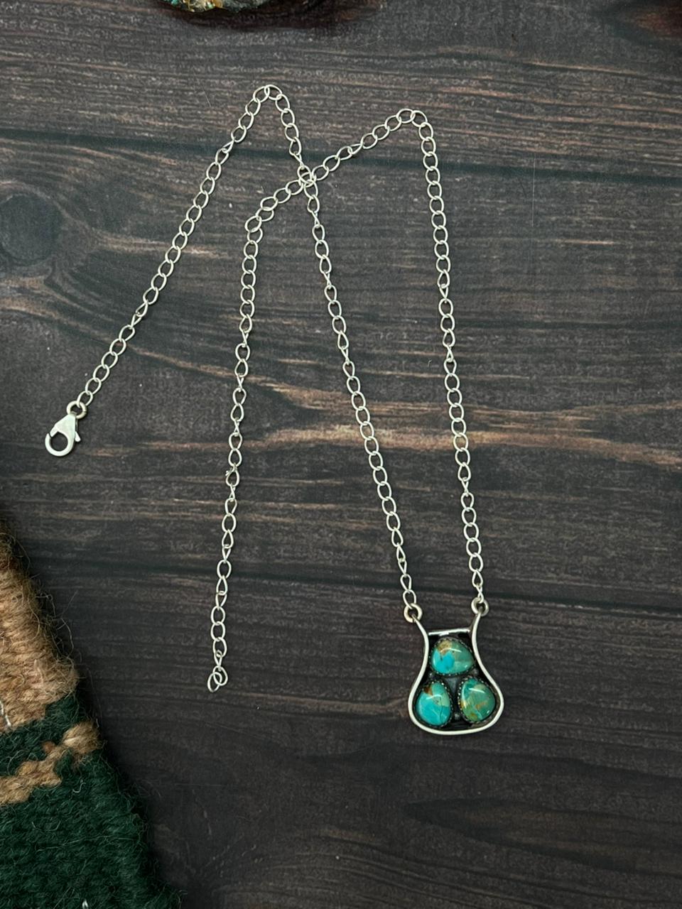 Handmade Sterling Silver Kingman Turquoise Necklace "Signed Nizhoni"