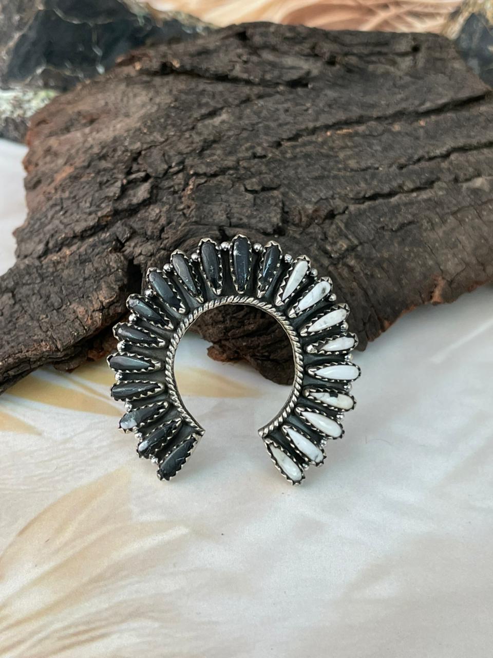Handmade Sterling Silver White Buffalo Naja Adjustable Ring "Signed Nizhoni"