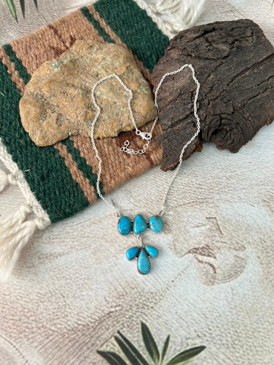 Handmade Sterling Silver Blue Kingman Turquoise Necklace "Signed Nizhoni"