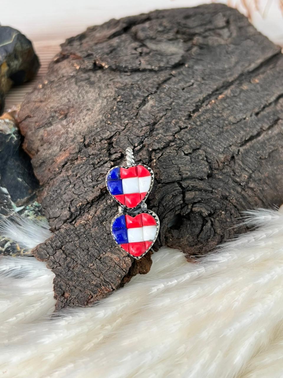 Handmade Sterling Silver 4th Of July Collection: Rosarita with Lapis and White Buffalo Heart Hat Pin "Signed Nizhoni"