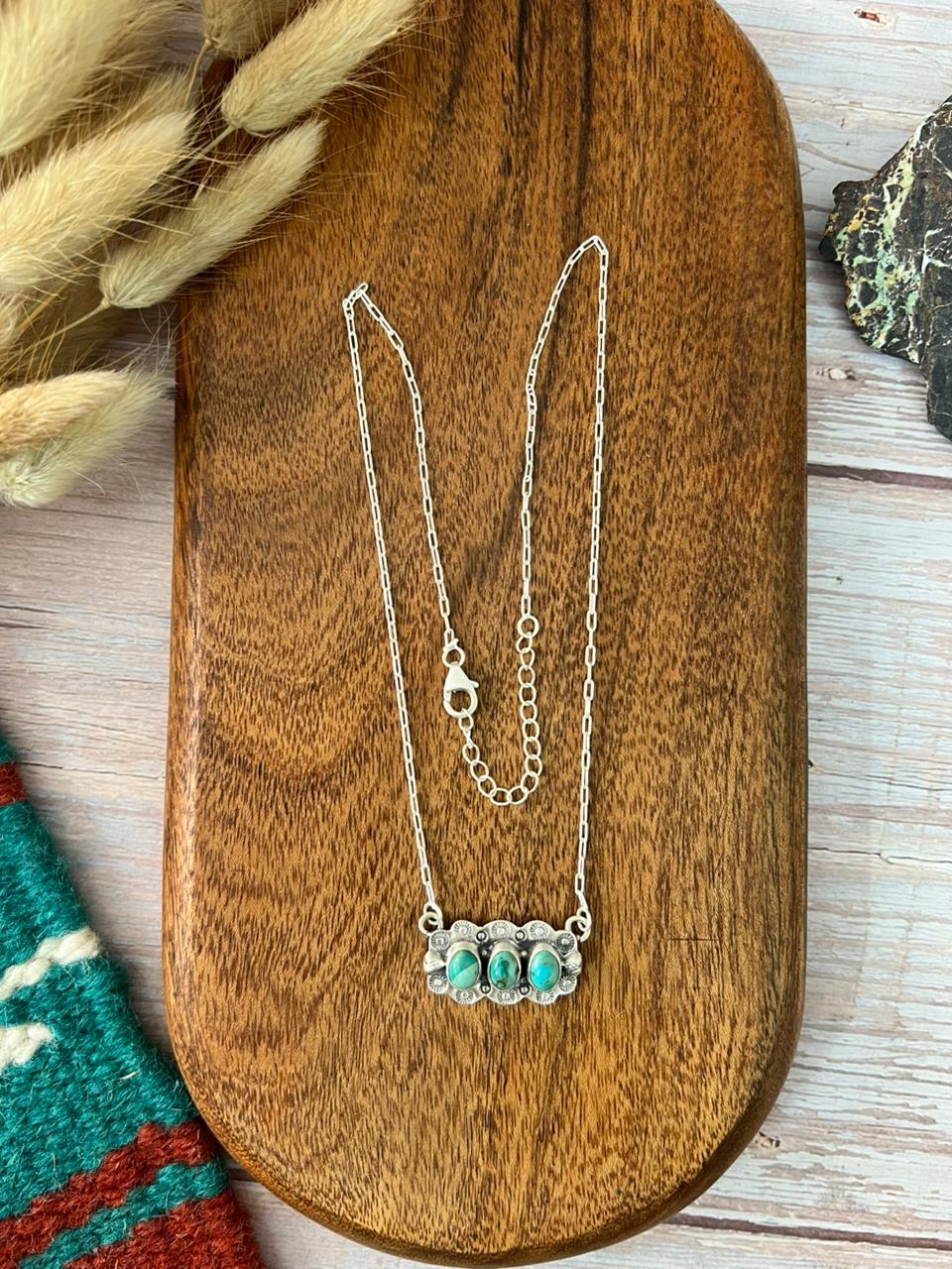 Handmade Sterling Silver Kingman Turquoise Necklace "Signed Nizhoni"