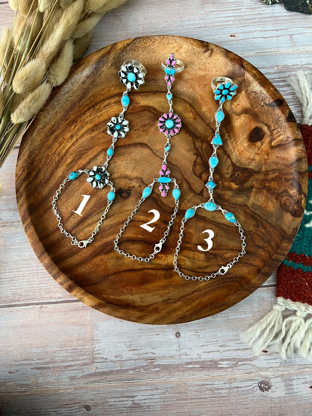 Handmade Sterling Silver Cotton Candy with White Buffalo and Sierra Bella Turquoise Hand Harness "Signed Nizhoni"