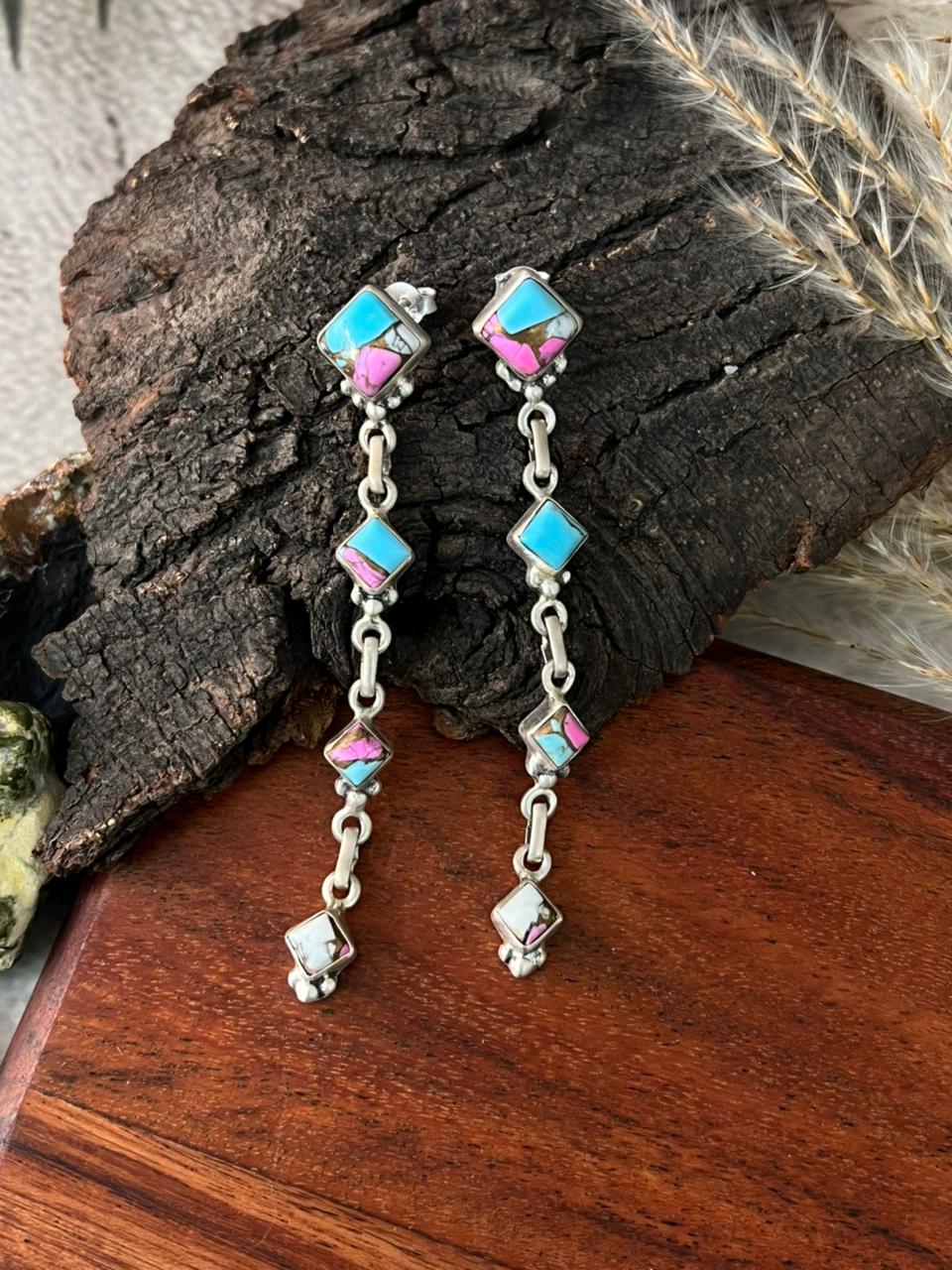 Handmade Sterling Silver Cotton Candy Post Dangle Earrings "Signed Nizhoni"