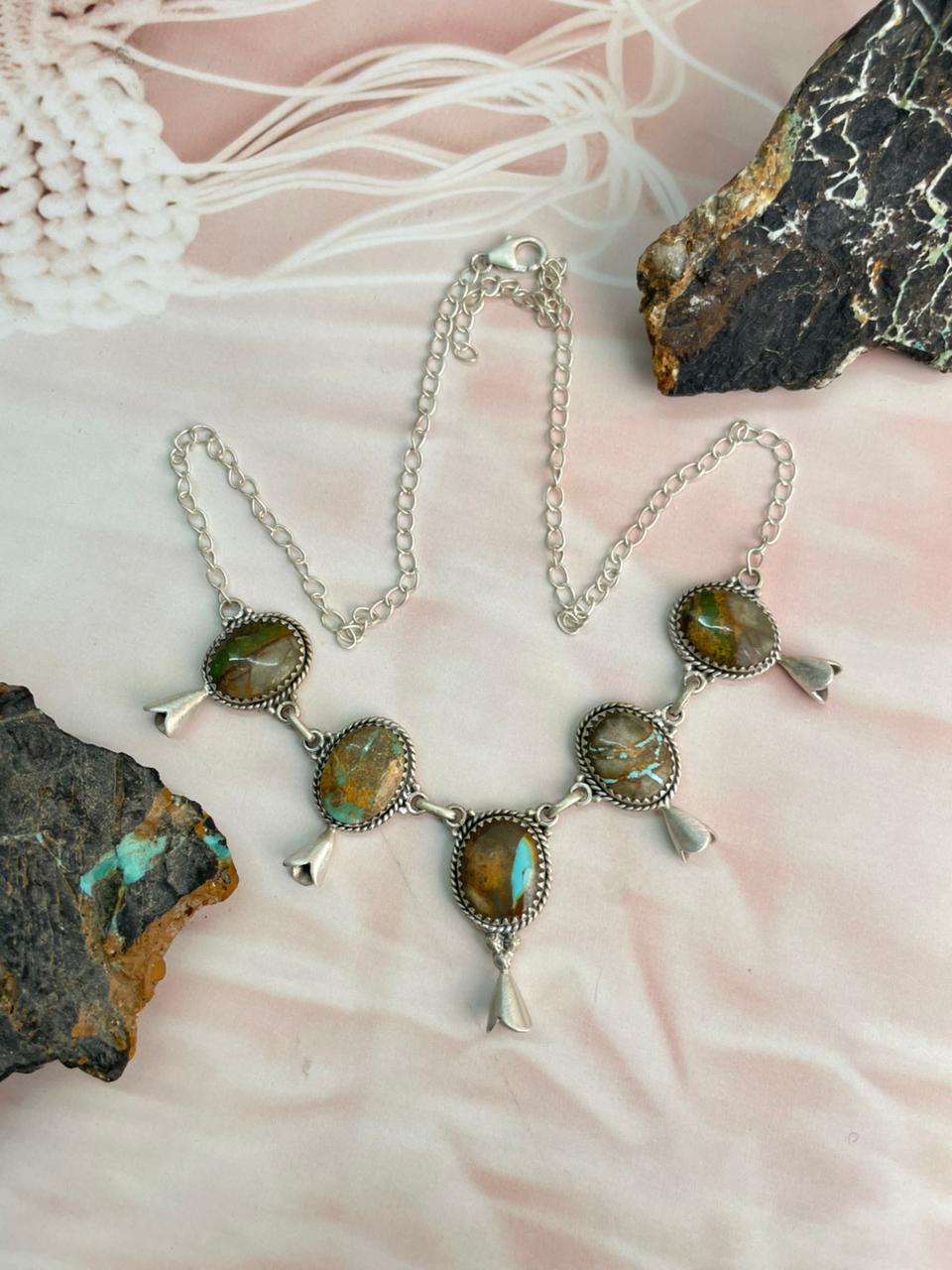 Handmade Sterling Silver Royston Ribbon Turquoise Necklace "Signed Nizhoni"