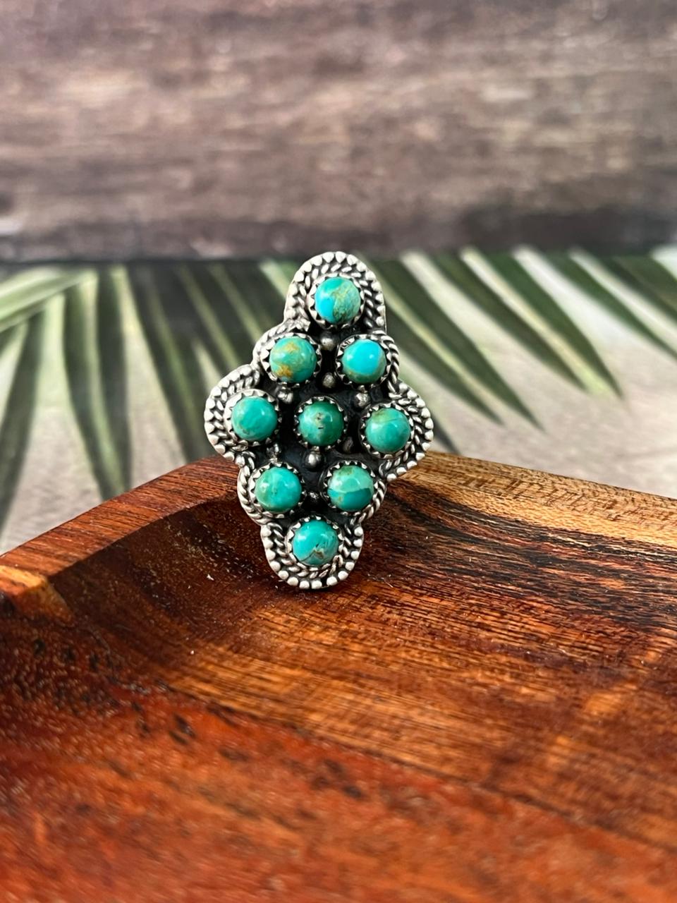 Handmade Sterling Silver Kingman Turquoise Adjustable Ring "Signed Nizhoni"