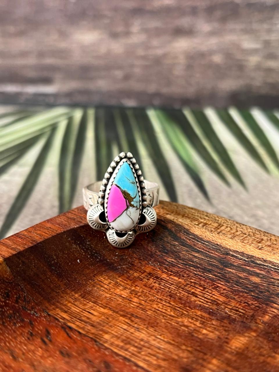 Handmade Sterling Silver Cotton Candy Adjustable Ring "Signed Nizhoni"
