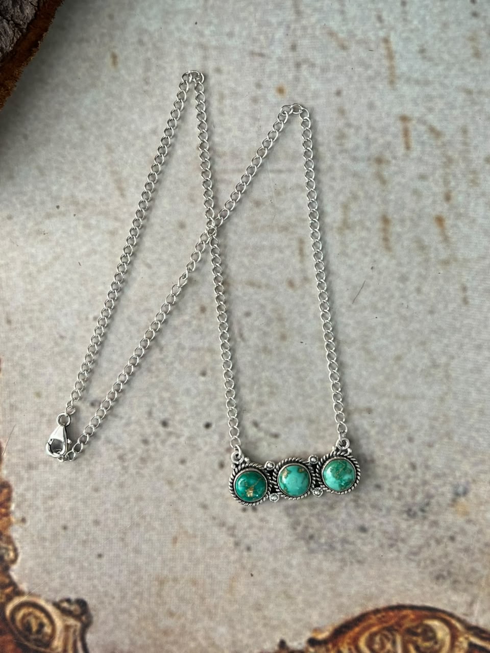 Handmade Sterling Silver Emerald Valley Turquoise Collection: Necklace Signed Nizhoni