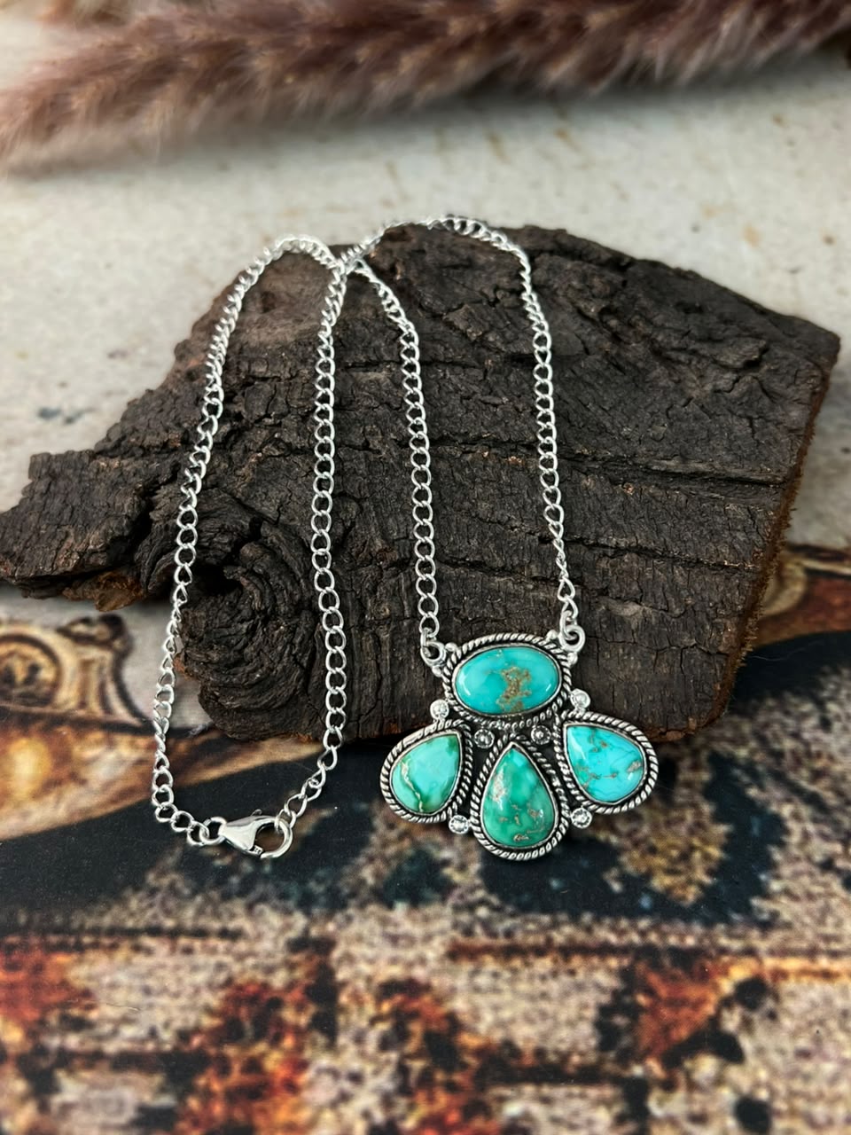 Handmade Sterling Silver Emerald Valley Turquoise Collection: Necklace Signed Nizhoni
