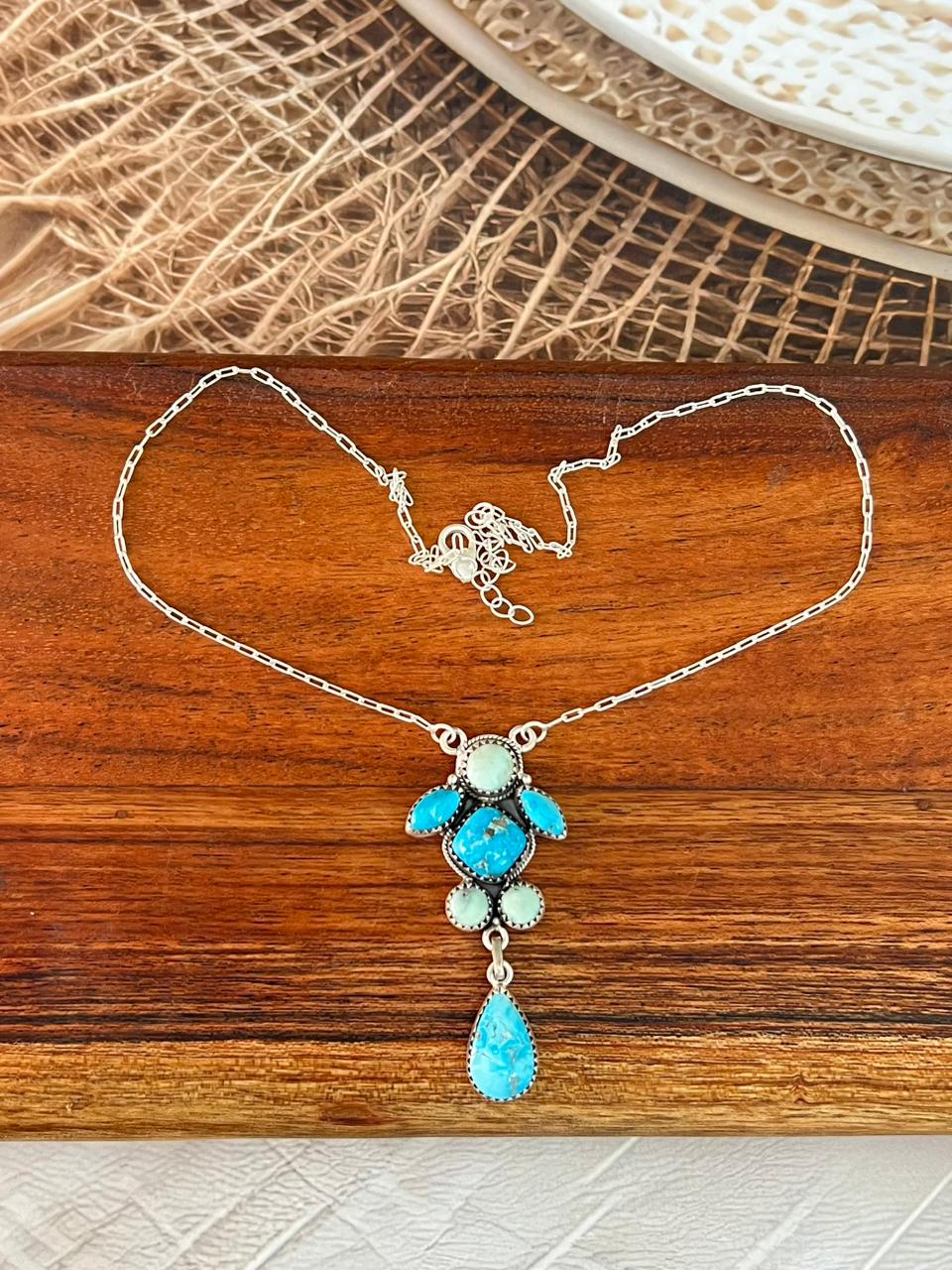 Handmade Sterling Silver Paloma with Sierra Bella Turquoise Necklace "Signed Nizhoni"