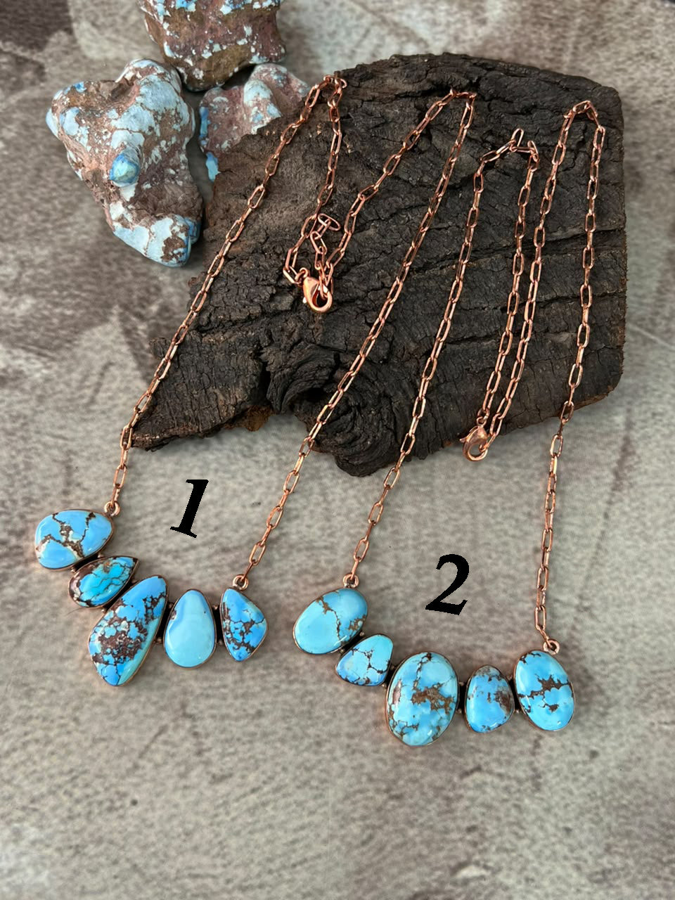 Handmade Golden Hills Turquoise Copper Collection: Necklace Signed Nizhoni