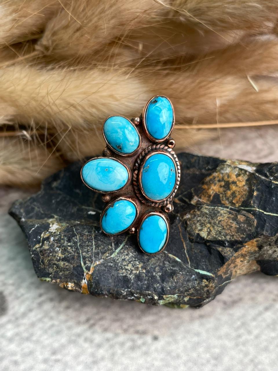 Handmade Copper Sierra Bella Turquoise Adjustable Ring