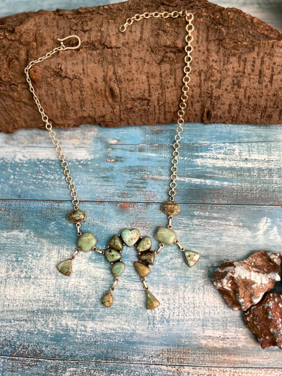 Handmade Sterling Silver Baja Turquoise Collection: Naja Necklace "Signed Nizhoni"