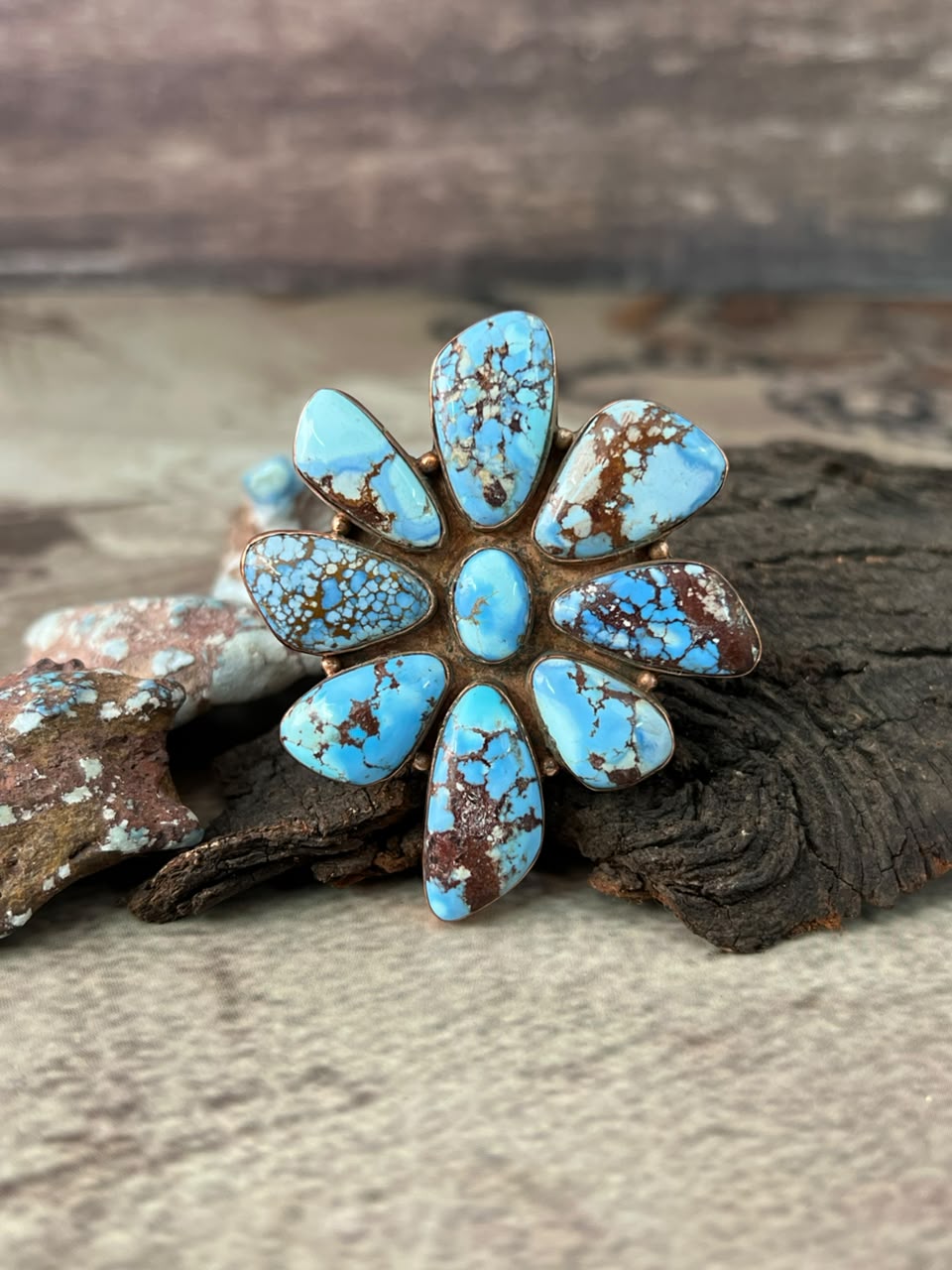 Handmade Golden Hills Turquoise Copper Collection: Adjustable Ring Signed Nizhoni