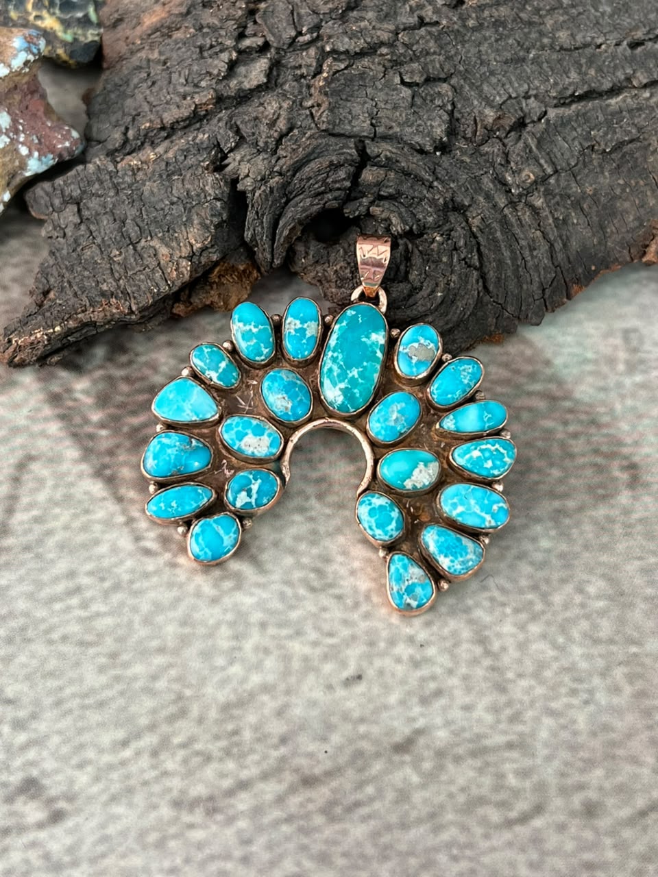 Handmade White Water Turquoise Copper Collection: Naja Pendant Signed Nizhoni