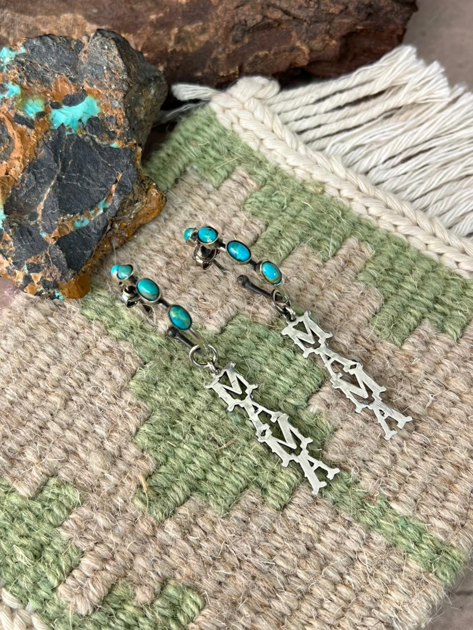 Handmade Sterling Silver Mama Collection: Kingman Turquoise Post Dangle Earrings