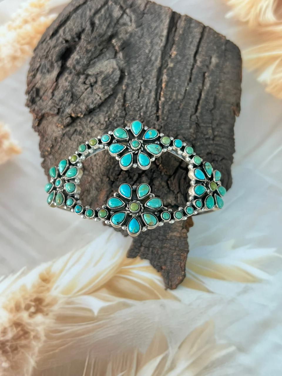Handmade Sterling Silver Kingman Turquoise Cuff Bracelet "Signed Nizhoni"