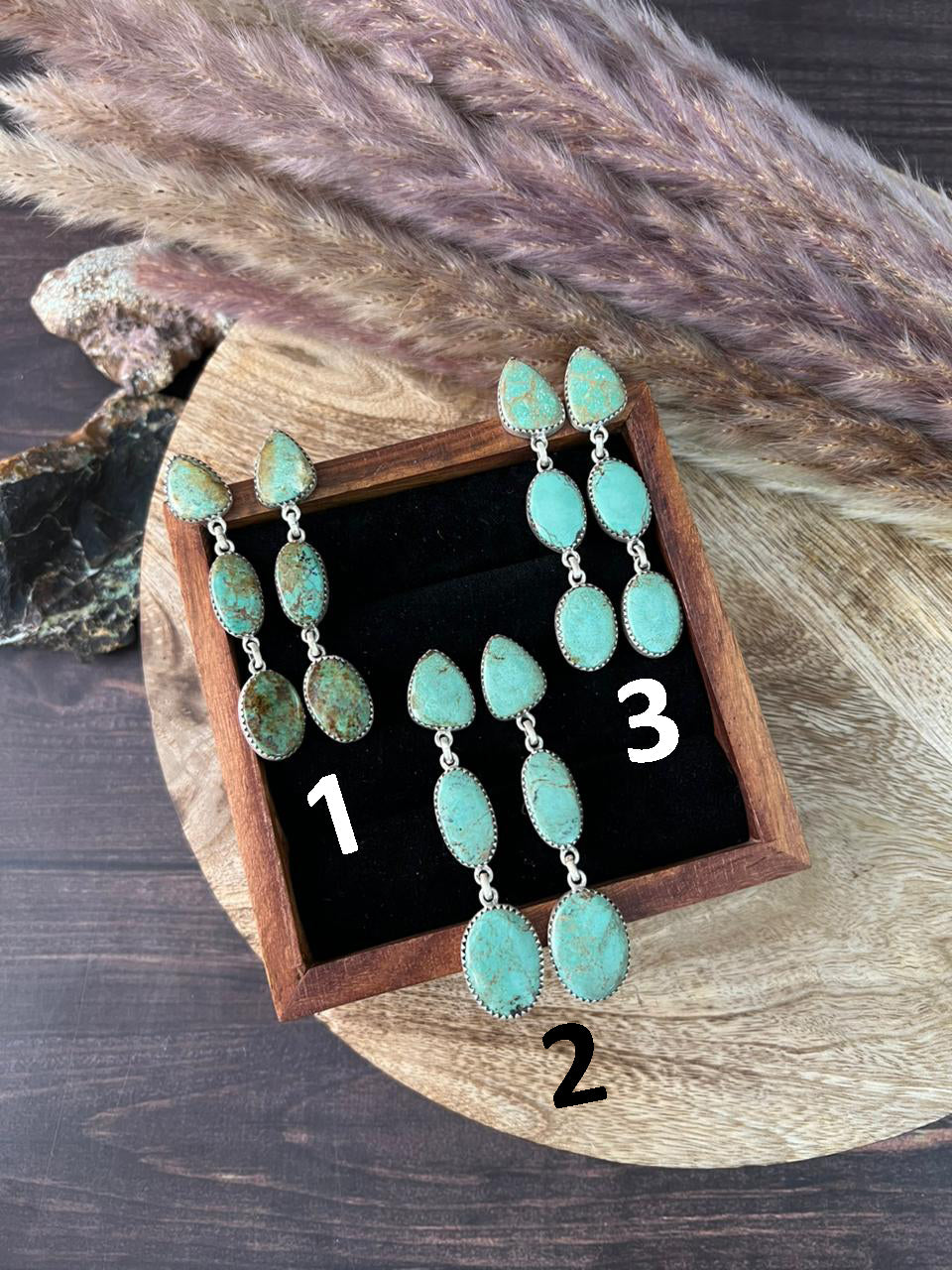 Handmade Sterling Silver Baja Turquoise Collection: Post Dangle Earrings "Signed Nizhoni"