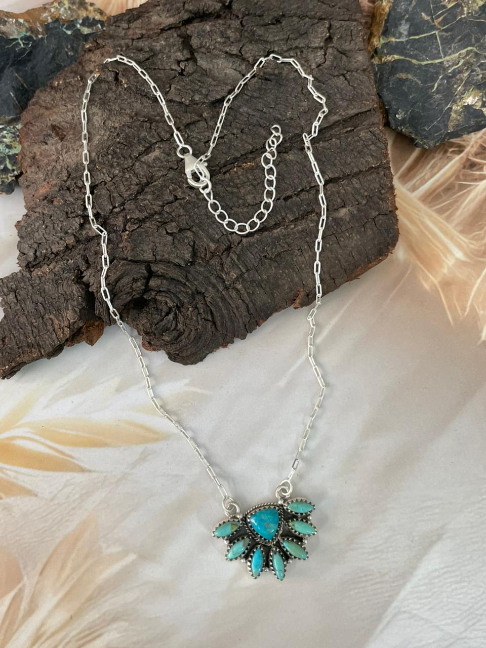 Handmade Sterling Silver Kingman Turquoise Necklace "Signed Nizhoni"