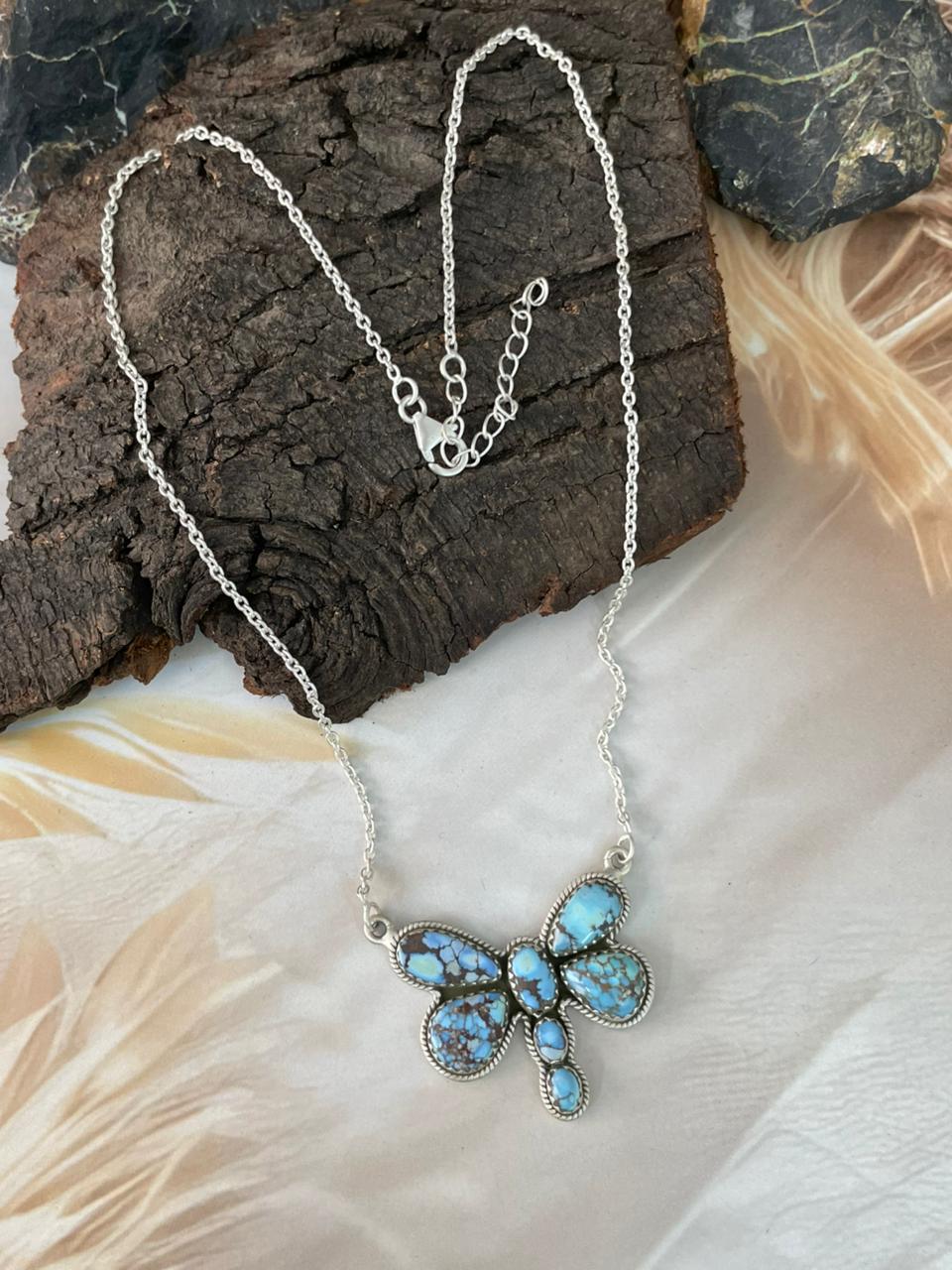 Handmade Sterling Silver Golden Hills Turquoise Butterfly Necklace "Signed Nizhoni"