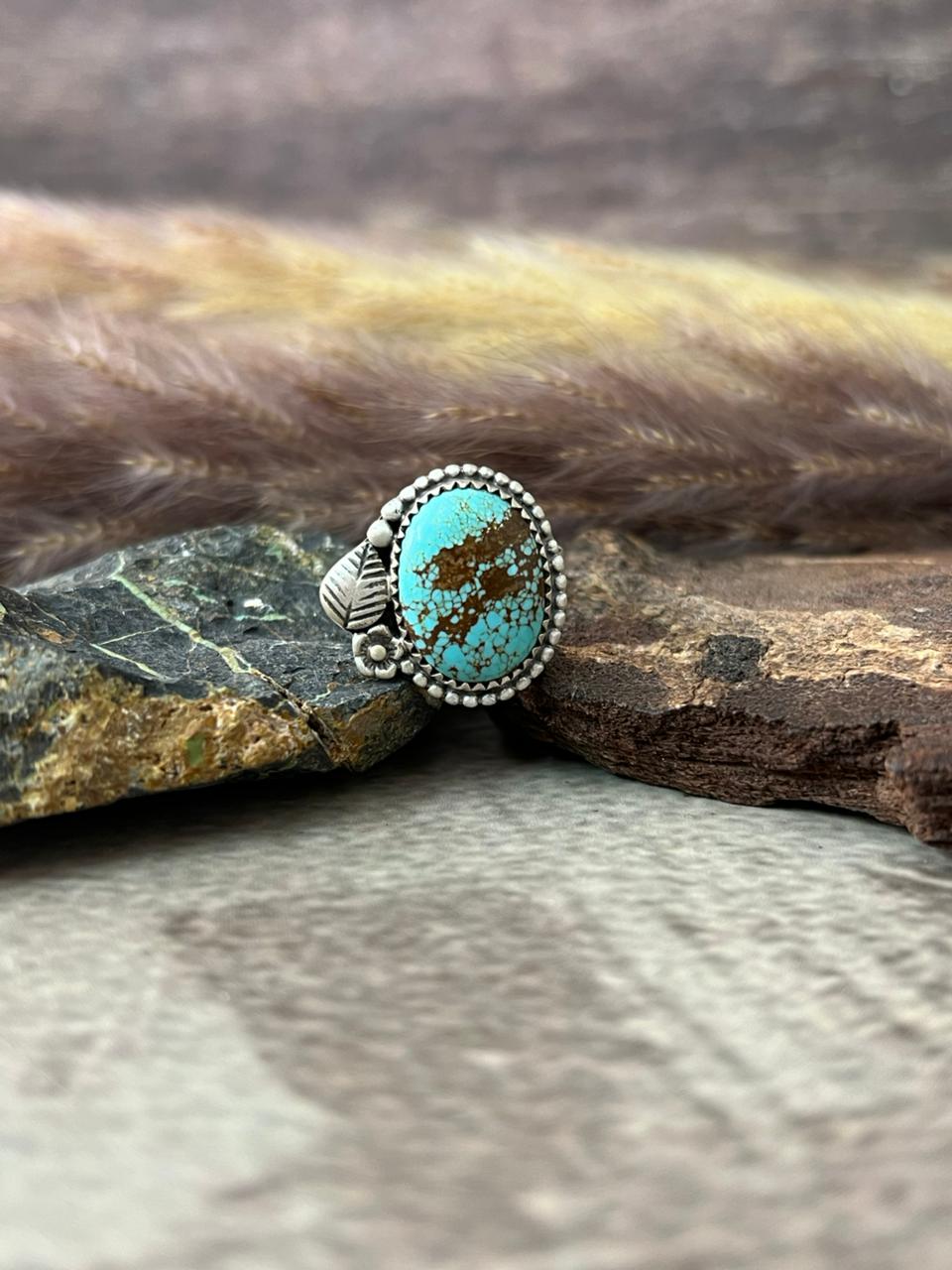 Handmade Sterling Silver Number 8 Turquoise Adjustable Ring "Signed Nizhoni"