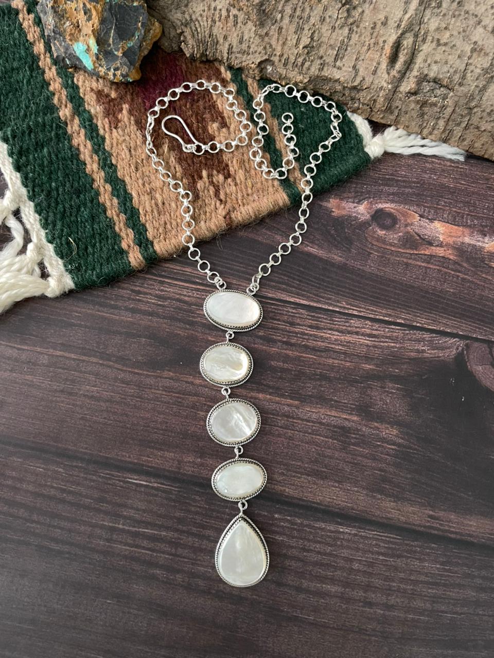 Handmade Sterling Silver Wedding Collection: Mother of Pearl Necklace "Signed Nizhoni"
