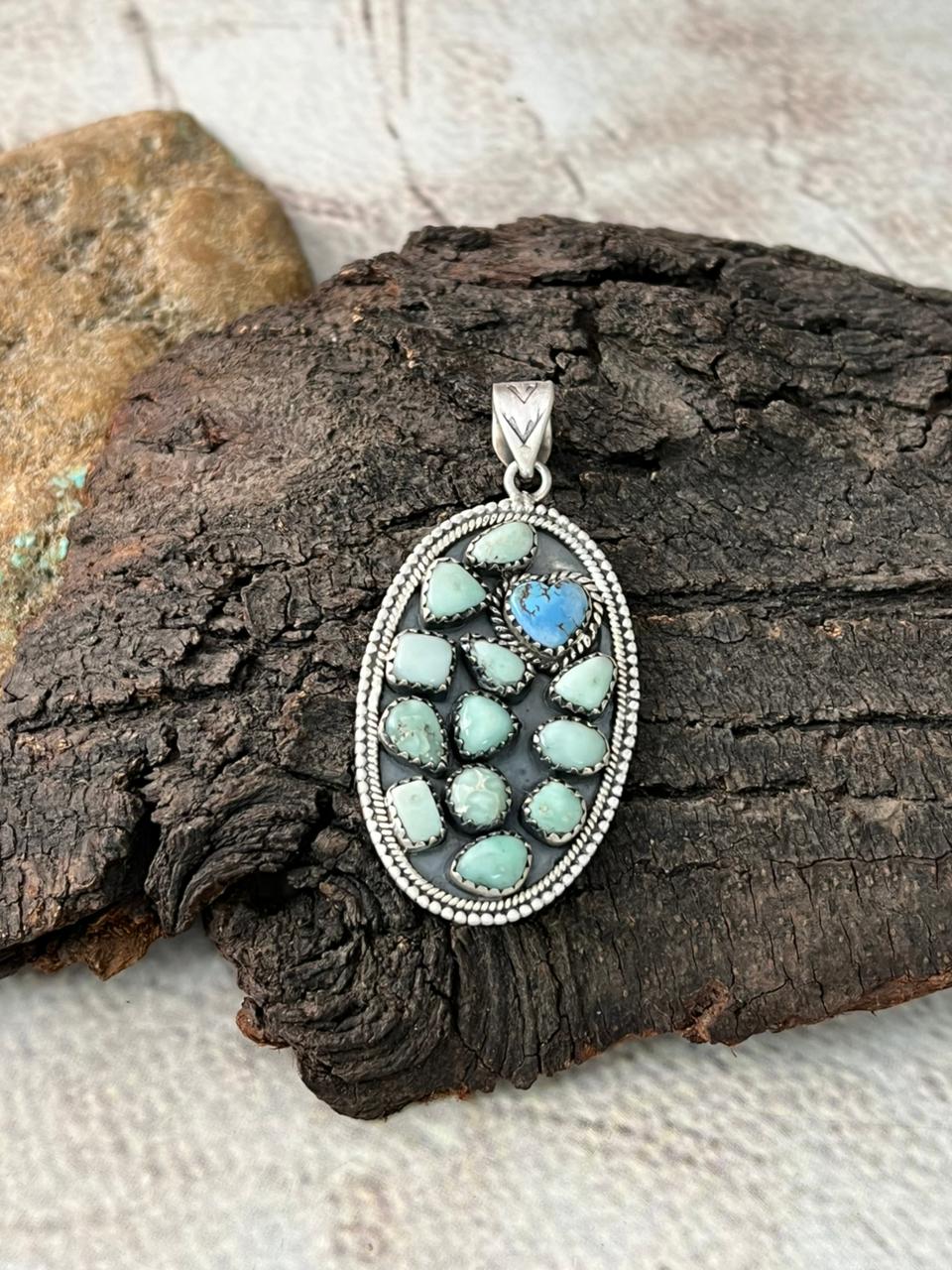Handmade Sterling Silver Paloma with Golden Hills Turquoise Pendant "Signed Nizhoni"