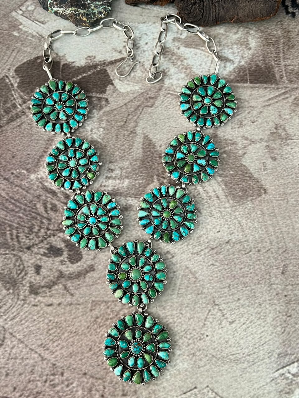 Handmade Sterling Silver Emerald Valley Turquoise Collection: Necklace Signed Nizhoni