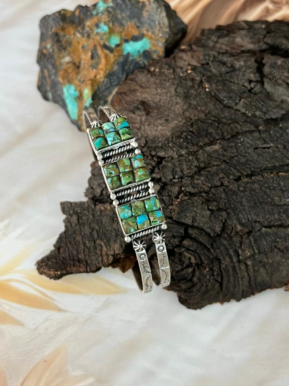 Handmade Sterling Silver Sonoran Cobble Collection: Sonoran Mountain Turquoise Cuff Bracelet "Signed Nizhoni"