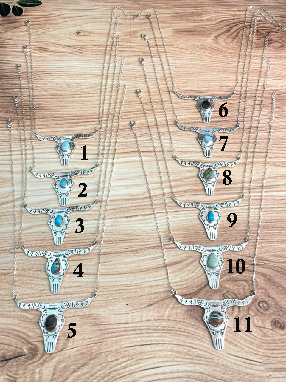 Handmade Sterling Silver Royston ,Paloma, Sierra Bella, Blackjack, White Water, Golden Hills and Number 8 Turquoise Bull Head Necklace Signed Nizhoni
