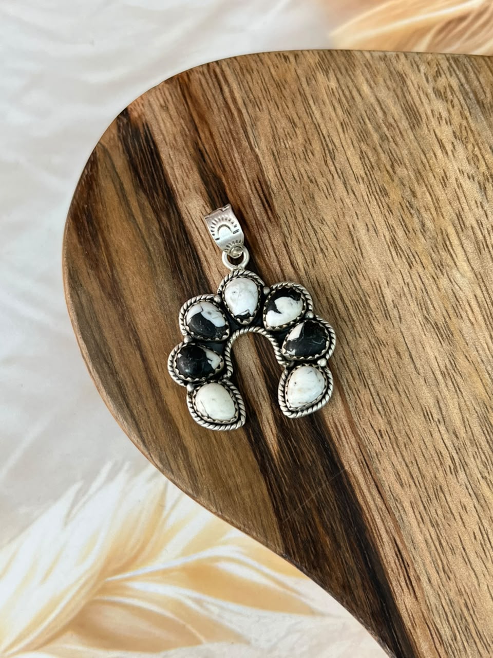 Handmade Sterling Silver White Buffalo Naja Pendant Signed Nizhoni